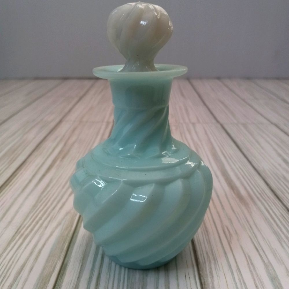 Vintage Portieux Vallerysthal Blue & White Opaline Glass Cologne Perfume Bottle
